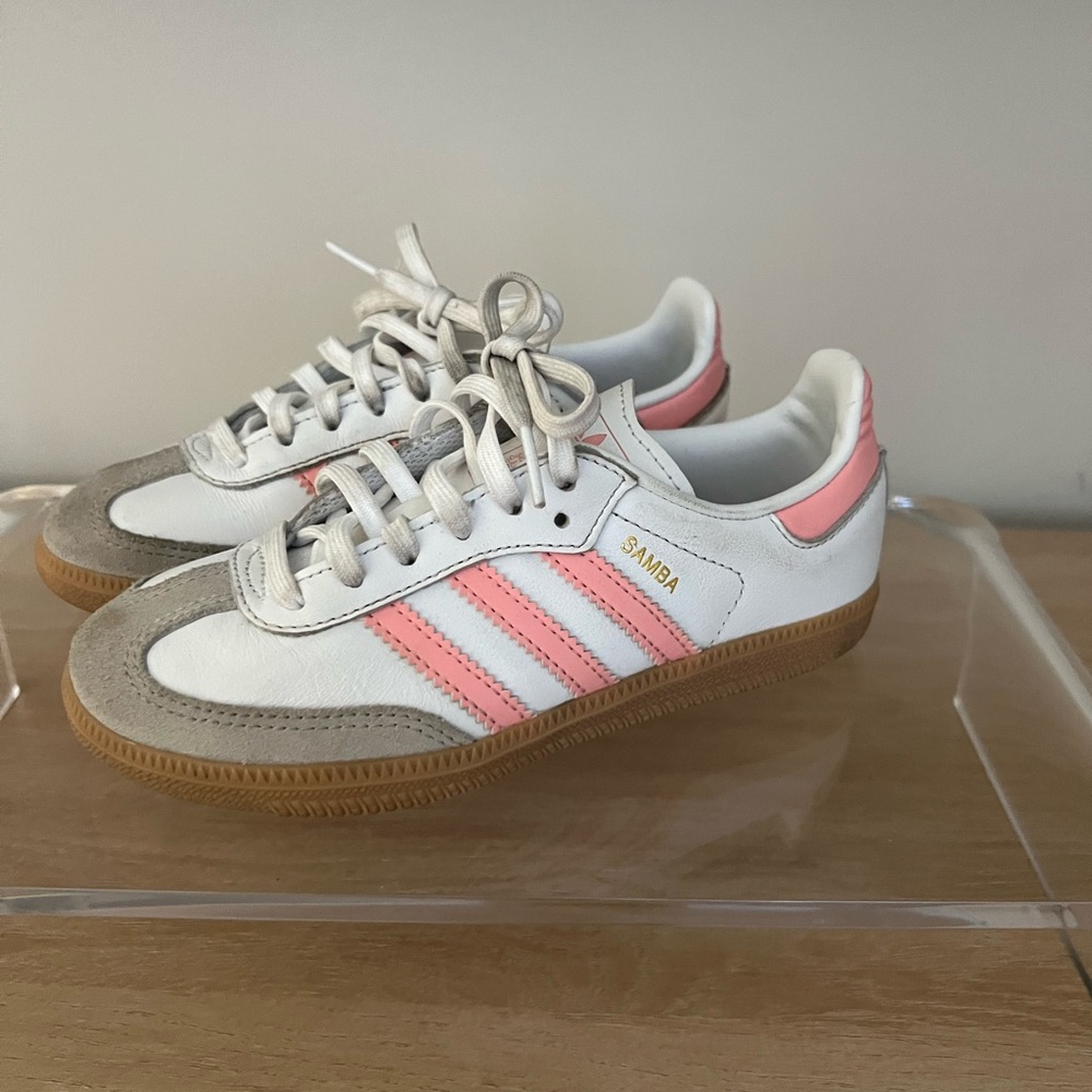 adidas Samba Kids Sneakers in White, Pink, and Gray